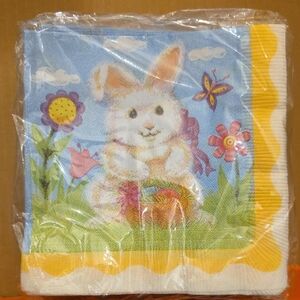 Set Of 5 - Designware Blue Bunny Beverage Napkins 9 7/8 X 10 Inches